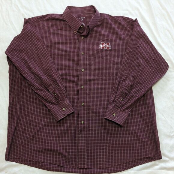 Antigua Other - MS State Mens XXL Antigua Maroon & White Plaid Long Sleeve Button Up Shirt  529
